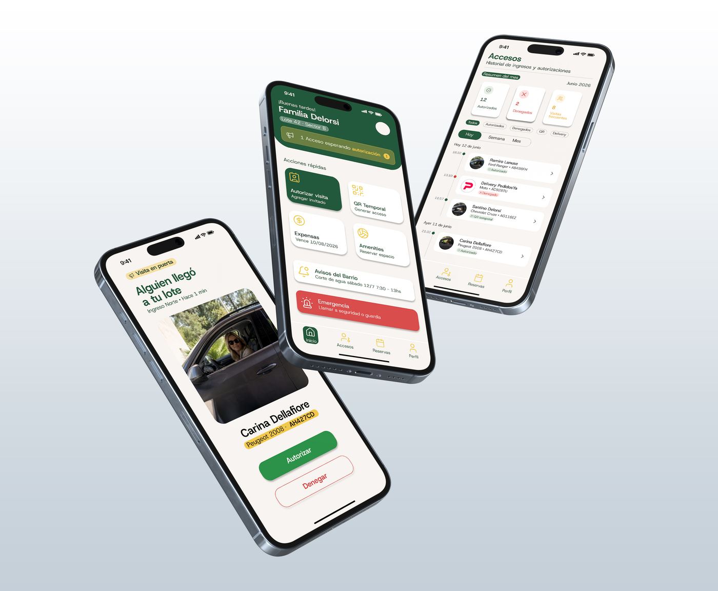 App de Ingressa mostrando distintas pantallas: accesos, autorización e historial